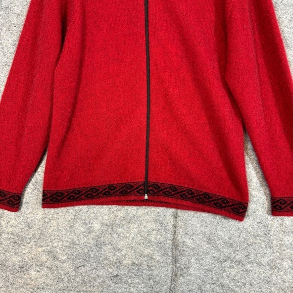 Lothlorian Red Wool Possum Blend Zip-Up Cardigan Sweater with Black Trim Women S - Picture 4 of 16